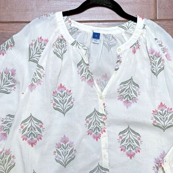 Old Navy Blouse Top Womens M Floral V-Neck Boho Peasant Cottagecore Prairie - Picture 2 of 6